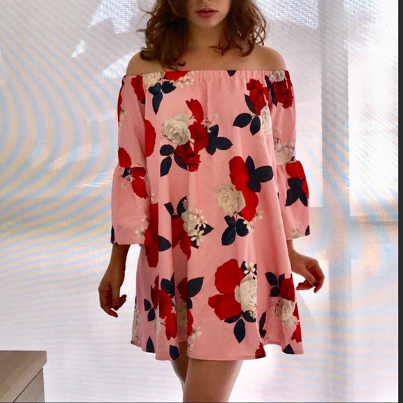 ASOS Dresses & Skirts - ASOS NWT Pink Off The Shoulder Floral Swing Dress